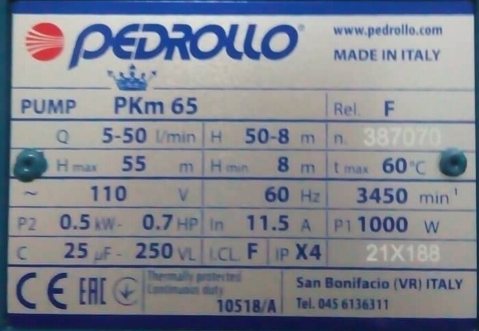 Pedrollo 3/4 HP